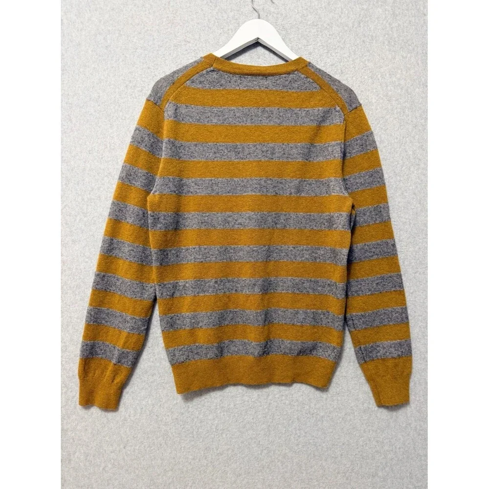 Banana Republic Mens Bold Stripe Pullover Sweater Size L Yellow Gray Merino Wool